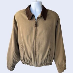 RedHead Jacket Large Harrington Style Tan Bomber Leather Collar Lined Vintage